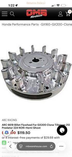 Arc Racing 6619 Billet Flywheel 212cc Non-hemi Predator