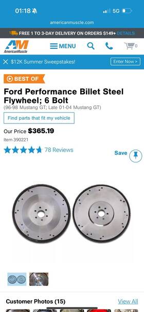 Ar3z6320000aap Ford Performance Billet Steel Flywheel 6 Bolt 96-98 Gt / Late 01-04