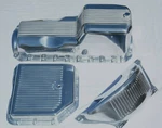 Big Block Chevy Finned Aluminum Oil & TH350 Trans Pan + Flywheel Dust Cover Bbc. Fixed Price $229.00.