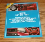 1984 Plymouth Horizon & Turismo Transmission Packages Sales Sheet Brochure. Fixed Price $7.00.