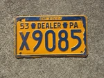 1953 Pennsylvania Dealer License Plate Pa Penna Ford Chevrolet Chevy X9085. Fixed Price $90.00.
